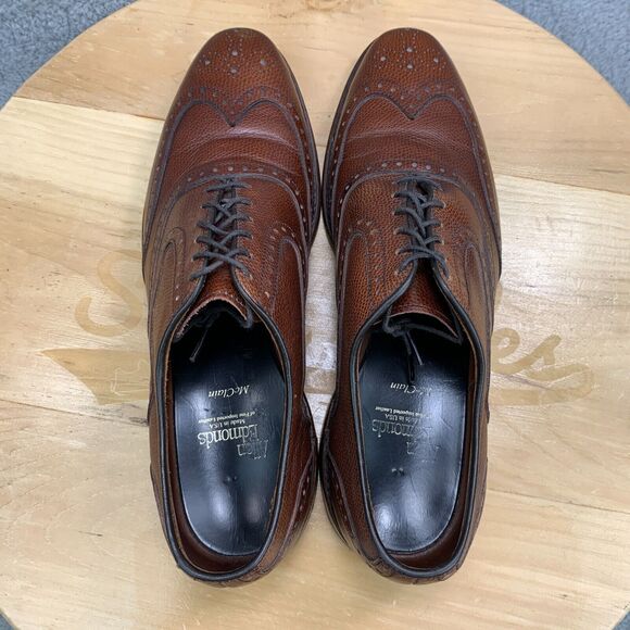 Allen Edmonds McClain Mens Size 9 Shoes Leather Wingtip Brogue Oxfords Brown - Picture 6 of 9